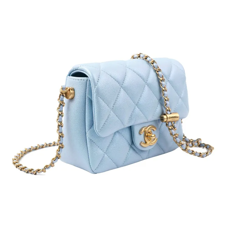 CHANEL Calfskin, Polarized Blue Purple Shoulder Bag, Crossbody Bag Women's Babybule Sky Blue-3