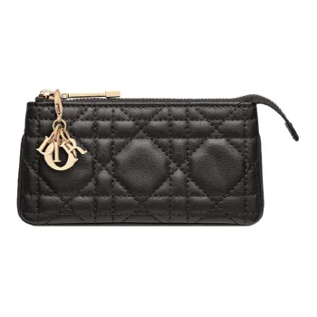 DIOR Lady Dior Lambskin Key Pouch Women's Black