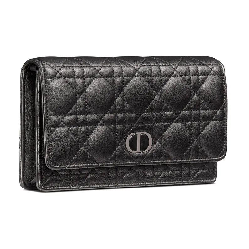 DIOR Caro Soft Cow Leather One Shoulder Crossbody Clutch Regular Women's Black-1