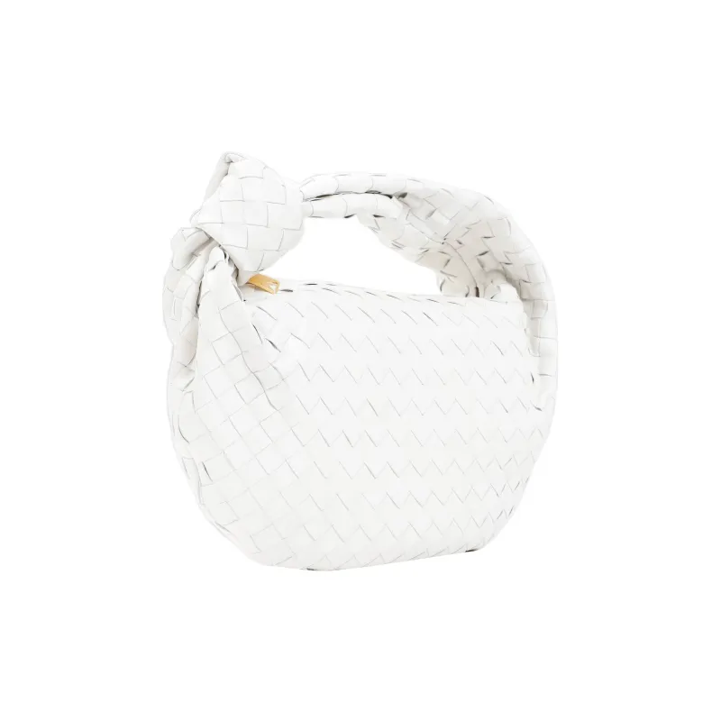 Bottega Veneta Jodie Top Handle Bag Teen Intrecciato White-1