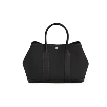 HERMES Garden Party Canvas With Leather Garden Bag, Canvas Bag, Handbag Unisex Black