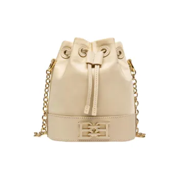 BALLY Eoh Nylon And Leather Bucket Bags Shoulder Bag Crossbody Bag Small Size Women's Light Beige