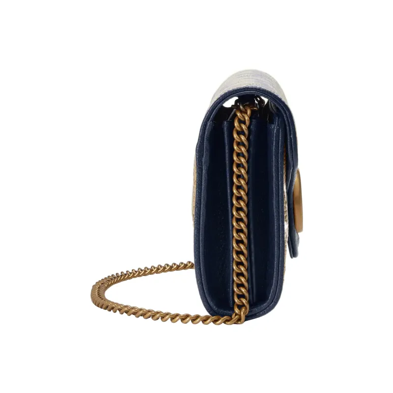 GUCCI GG Marmont Raffia Effect Fabric Envelope Bag, Crossbody Bag Mini Women's Beige/Blue-2
