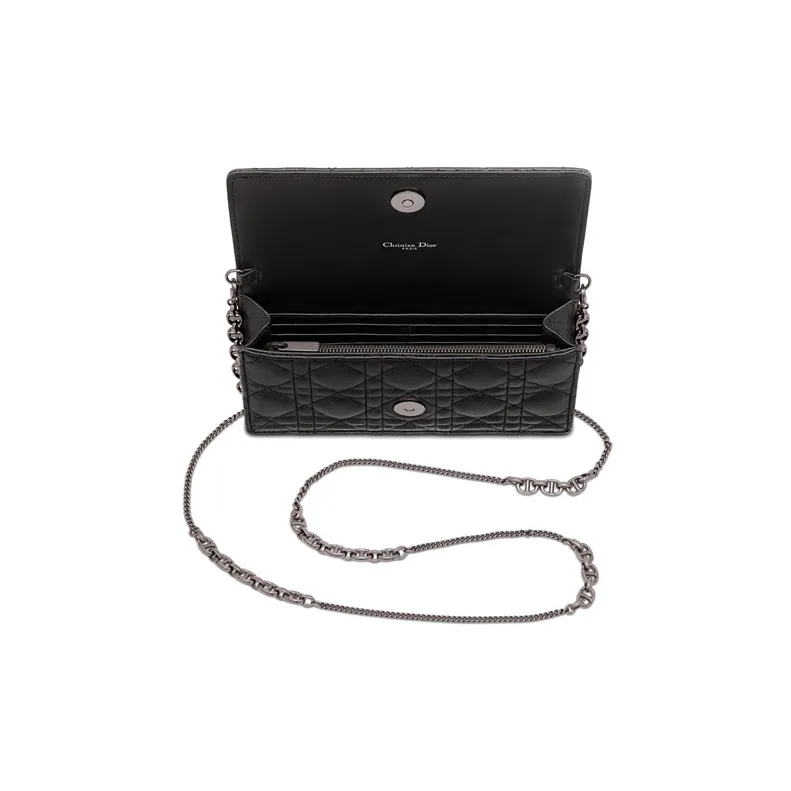 DIOR Caro Soft Cow Leather One Shoulder Crossbody Clutch Regular Women's Black-3
