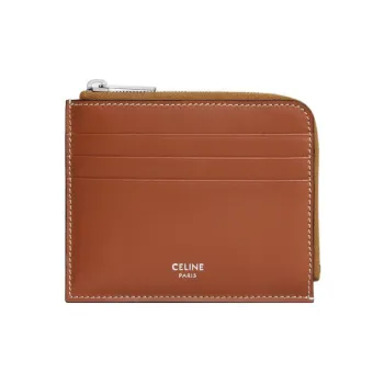 CELINE Triumphal Arch Calfskin With Canvas Card Holder Men's Caramel Tan