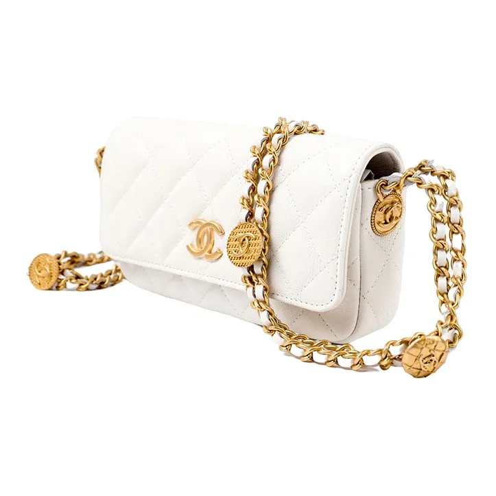 CHANEL Grain Embossed Cow Leather Cell Phone Pouch, Chain Bag, Shoulder Bag, Crossbody Bag Women's Black-3