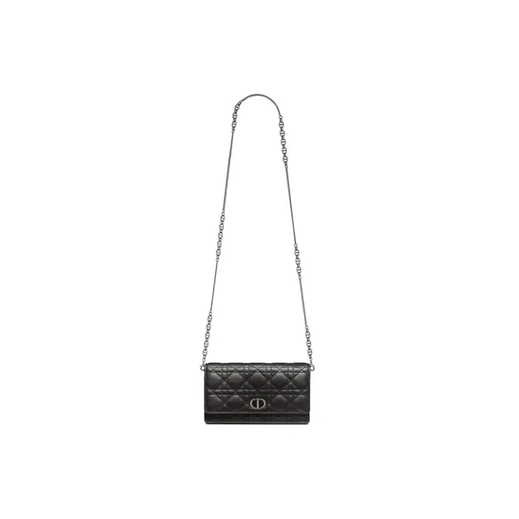 DIOR Caro Soft Cow Leather One Shoulder Crossbody Clutch Regular Women's Black-4