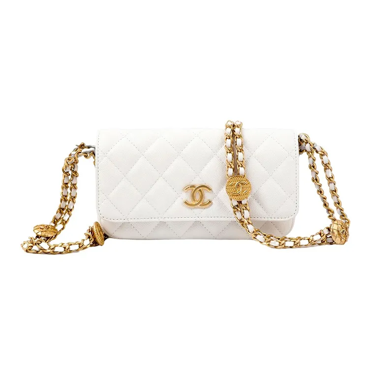 CHANEL Grain Embossed Cow Leather Cell Phone Pouch, Chain Bag, Shoulder Bag, Crossbody Bag Women's Black-2