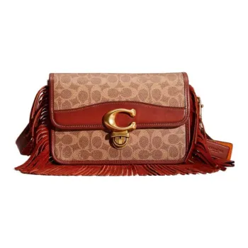COACH Studio Canvas With Leather Shoulder Bag Women's Red Brown
