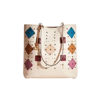 COACH Plaza Leather Shoulder Bag Large Size Women's White