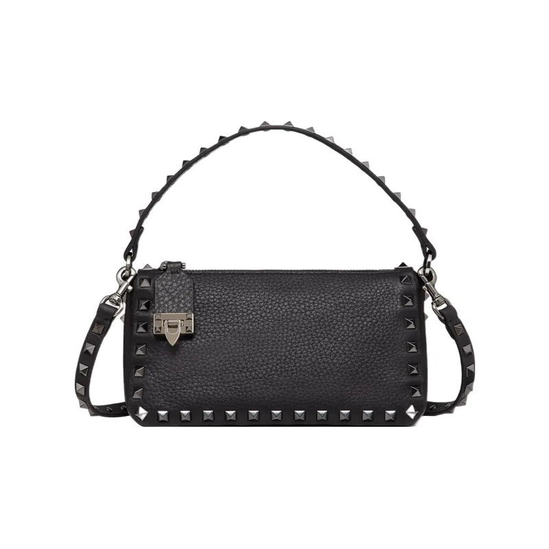Valentino ROCKSTUD Grain Calfskin Shoulder Bag, Crossbody Bag, Handbag Trumpets Women's Black-0