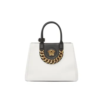 VERSACE La Medusa Cow Leather Handheld Tote Bag Shoulder Bag Medium Size Women's Black/White