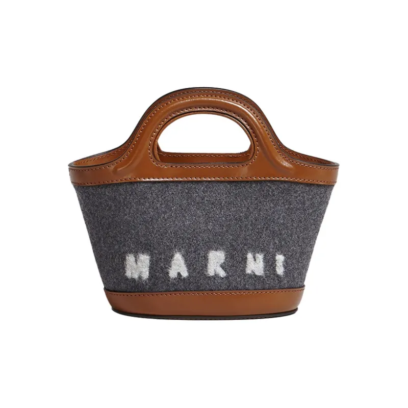 MARNI Cow Leather Tote Bag Shopping Bag Shoulder Bag Crossbody Bag Handbag Small Size Women's Gray-0
