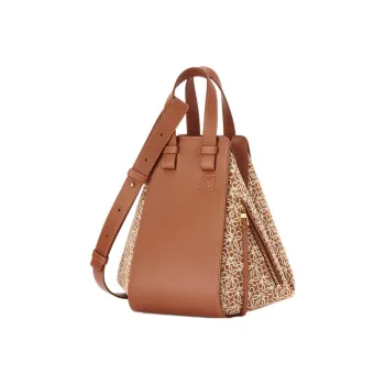 LOEWE Anagram Jacquard Fabric With Cow Leather Hammock Handbag Trumpets Women's Tan