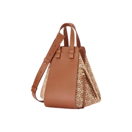 LOEWE Anagram Jacquard Fabric With Cow Leather Hammock Handbag Small Size Women's Tan