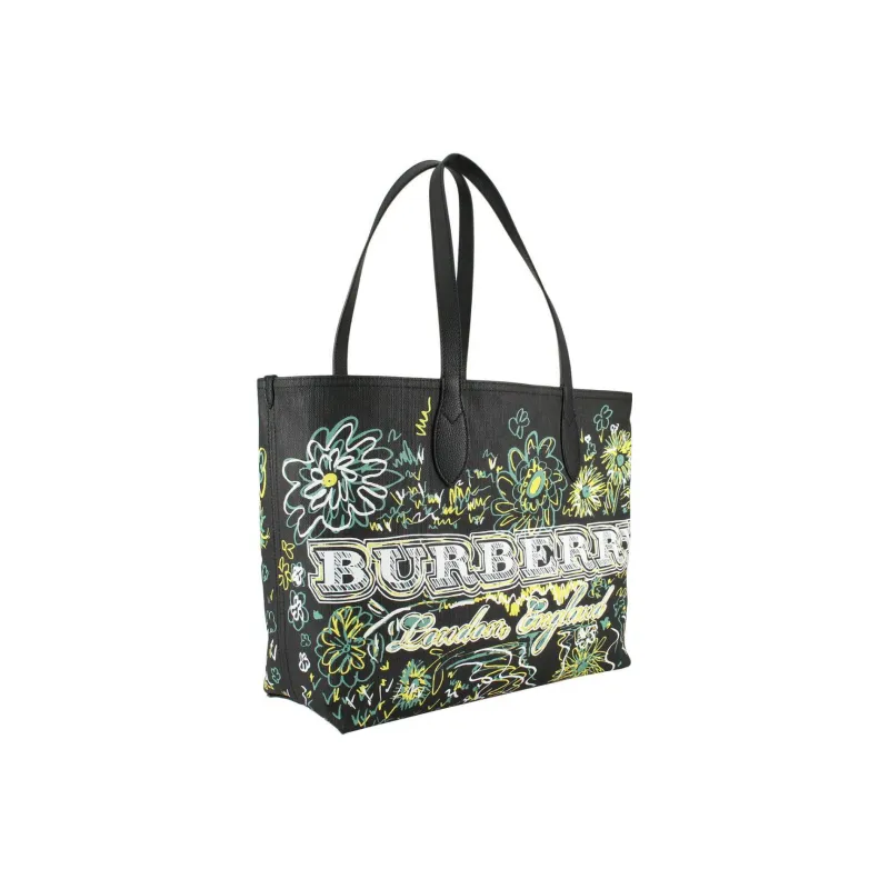 Burberry Fabric With Leather Tote Bag Shopping Bag Shoulder Bag Handbag Regular Women's Black/Multicolor-2