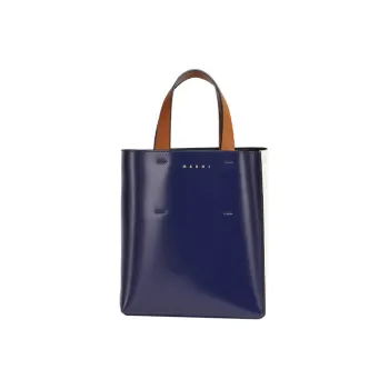 MARNI Calfskin Tote Bag Shopping Bag Handbag Mini Women's Blue/White