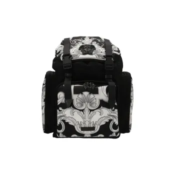 VERSACE Cow Leather Backpack Men's White & Black