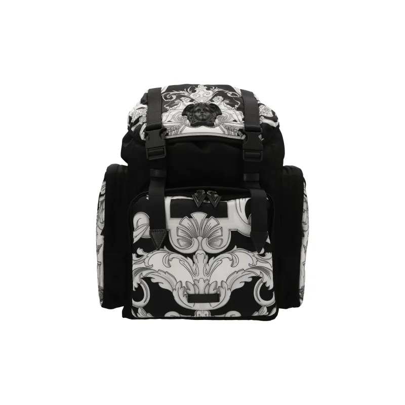 VERSACE Cow Leather Backpack Men's White & Black-0