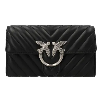 PINKO LOVELINK Quilting Cow Leather Wallet Women's Black