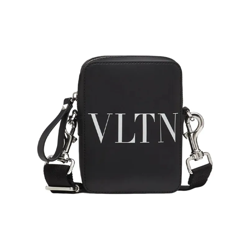 Valentino Smooth Calf Leather Portable Crossbody Bag, Shoulder Bag Men's Black-0