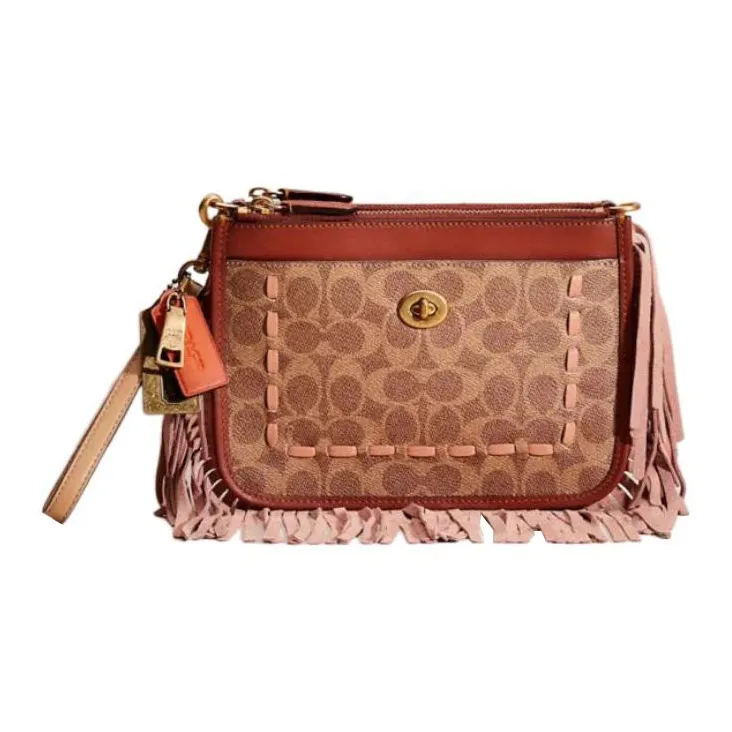COACH Studio Canvas With Leather Shoulder Bag Women's Red Brown-1