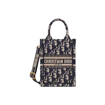 DIOR BookTote Canvas Sheet Music Bag Smartphone Pocket Totes Shopping Bag Crossbody Handbag Mini Women's Blue