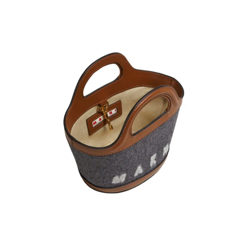 MARNI Cow Leather Tote Bag Shopping Bag Shoulder Bag Crossbody Bag Handbag Small Size Women's Gray-4