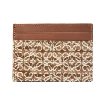 LOEWE Fabric Canvas Cow Leather Patchwork Card Clip Card Holder Women's Brown & Peach