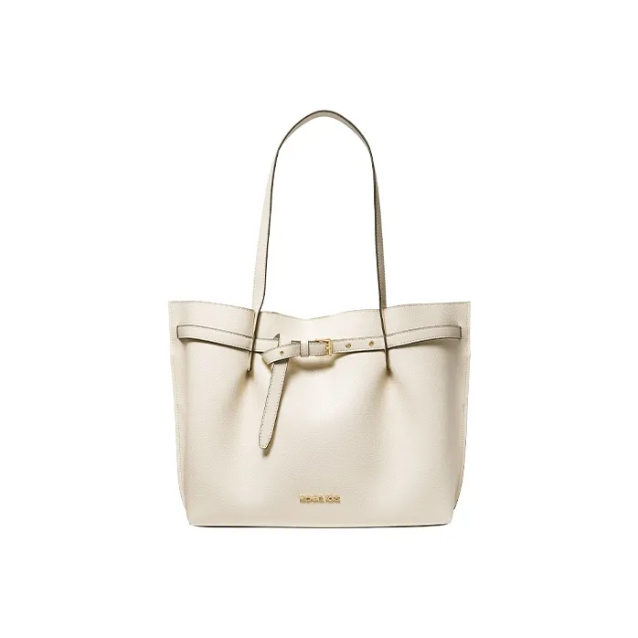 MICHAEL KORS Emilia Cow Leather Tote Bag, Shopping Bag, Shoulder Bag Tubas Women's Light Milk White-0