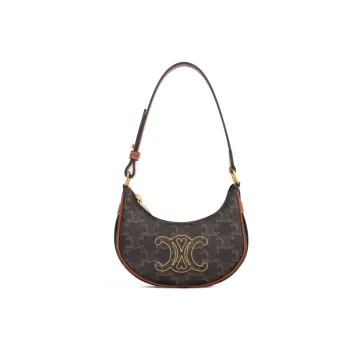 CELINE AVA Leather Shoulder Bag Handbag Women's Tawny