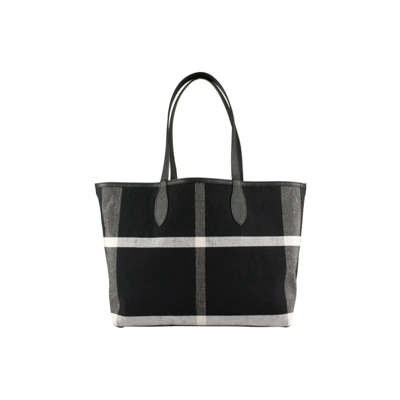 Burberry Fabric With Leather Tote Bag Shopping Bag Shoulder Bag Handbag Regular Women's Black/Multicolor-3