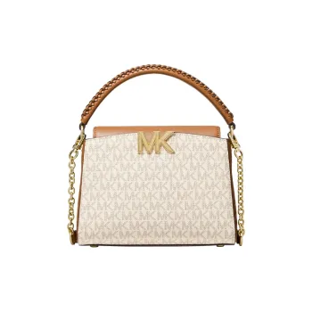 MICHAEL KORS Karlie Cow Leather Shoulder Bag, Crossbody Bag, Handbag Trumpets Women's Vanilla White/Acorn Brown