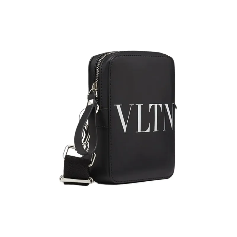 Valentino Smooth Calf Leather Portable Crossbody Bag, Shoulder Bag Men's Black-1