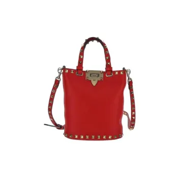 Valentino Rockstud Calfskin Bucket Bag Shoulder Bags Handbags Mini Women's Red