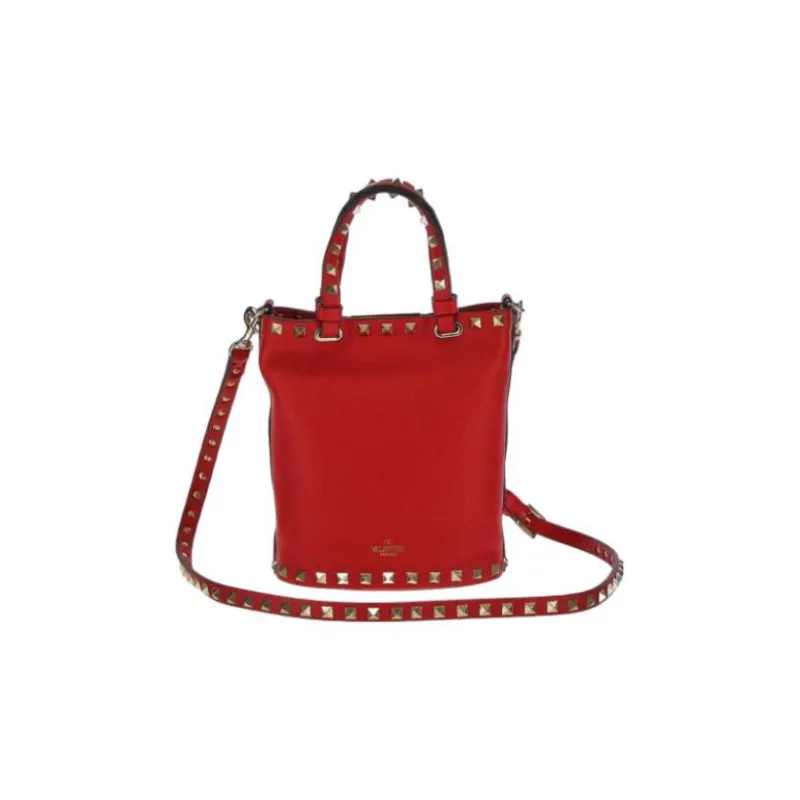 Valentino Rockstud Calfskin Bucket Bag Shoulder Bags Handbags Mini Women's Red-1