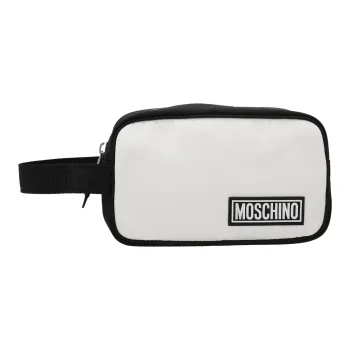 MOSCHINO Polyester Clutch Makeup Bag Men's White/Black