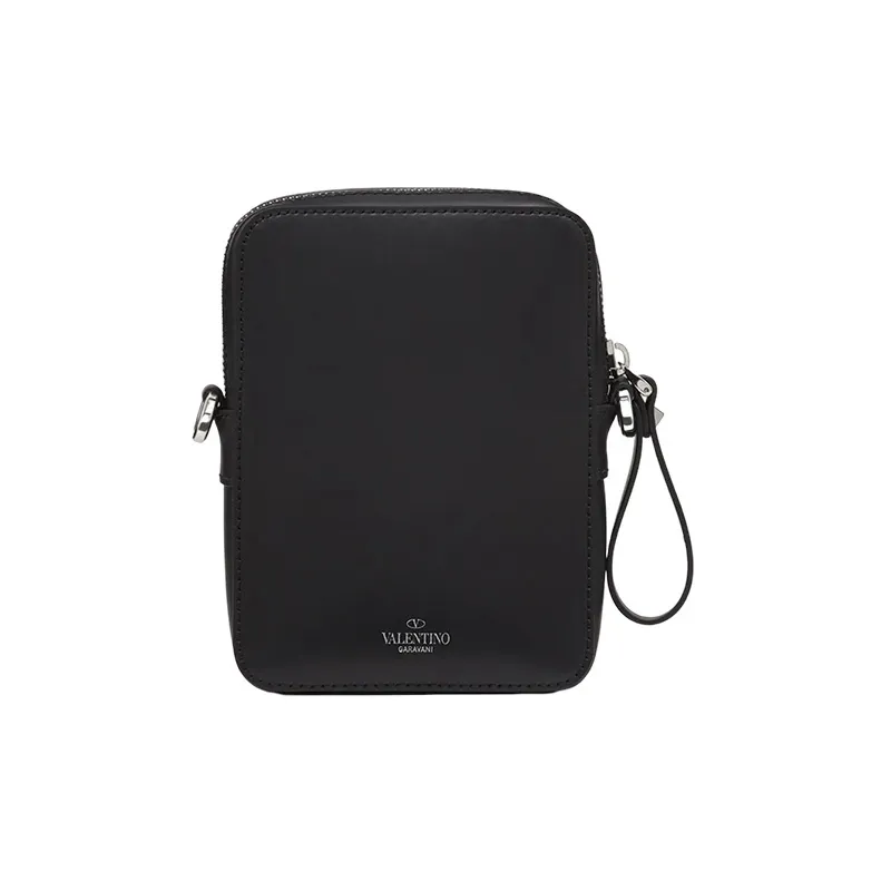 Valentino Smooth Calf Leather Portable Crossbody Bag, Shoulder Bag Men's Black-2
