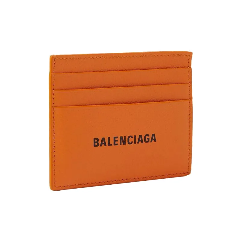 Balenciaga Grained Calfskin Card Clip Card Holder Men's Orange-1