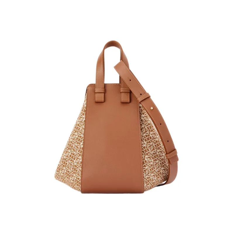 LOEWE Anagram Jacquard Fabric With Cow Leather Hammock Handbag Trumpets Women's Tan-2