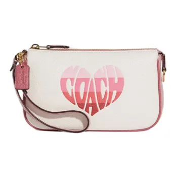 COACH Nolita Cow Leather Pochette, Shoulder Bag, Wrist Bag, Clutch Small Size Women's White & Pink