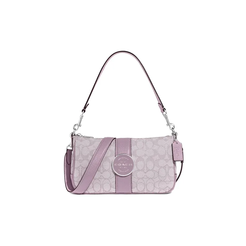 COACH Lonnie Jacquard Fabric With Leather Shoulder Bag Portable Crossbody Bag Shoulder Bag Women's Lilac Purple-0