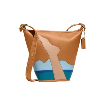 COACH Tom Wesselmann Collaboration Leather Bucket Bag, Crossbody Bag Trumpets Women's Brown