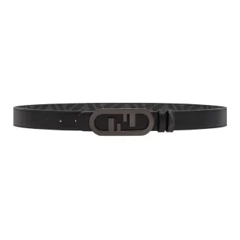 FENDI O'Lock Cow Leather Belts Men's Black Width 3CM