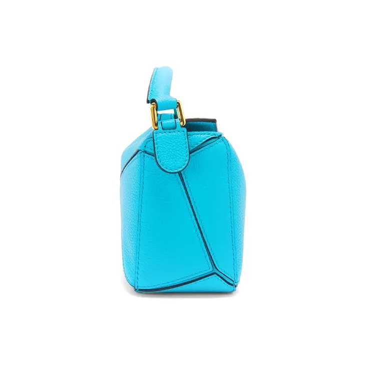 LOEWE Mini Puzzle Bag In Soft Grained Calfskin Cyan-3