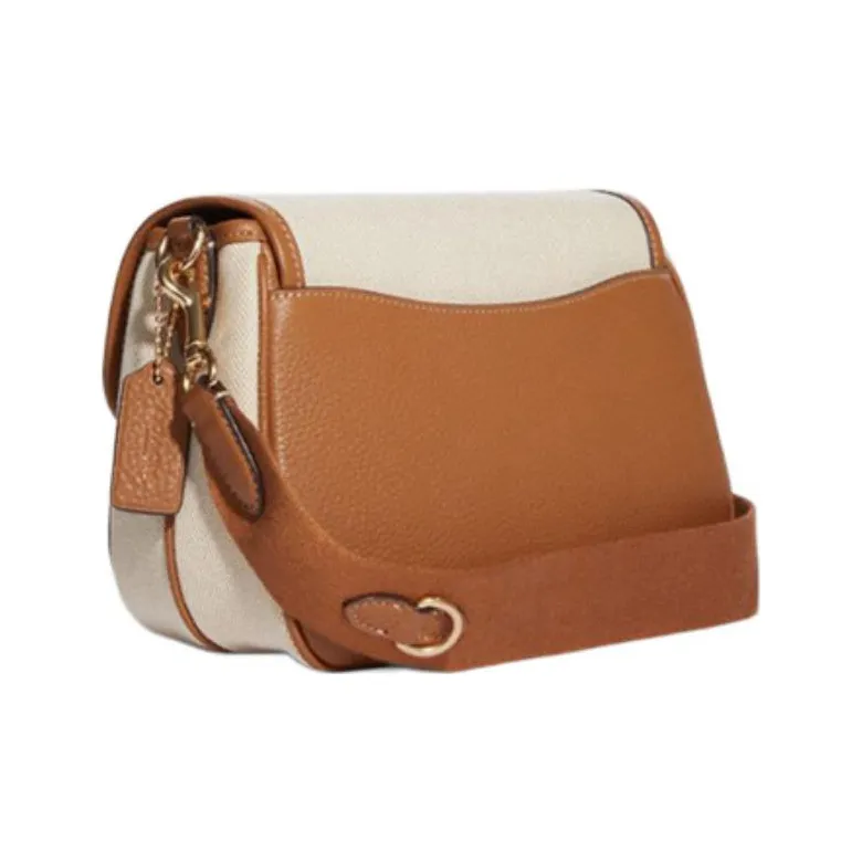 COACH Lucy Fabric With Cow Leather Shoulder Bag Crossbody Bag Small Size Women's Beige & Brown-1