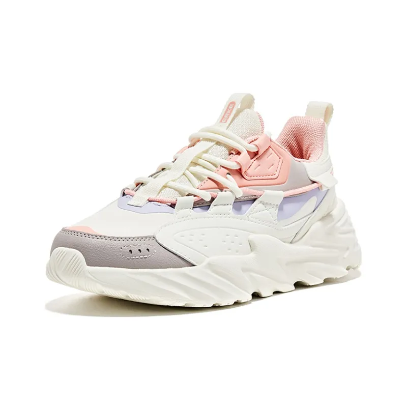 Erke Wear-Resistant Slip-Resistant Cushioning Breathable Low-Top Running Shoes Women's White Mineral Powder-2