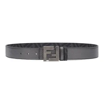 FENDI Square FF Smooth Buckle Cow Leather Belt Gray Men's
