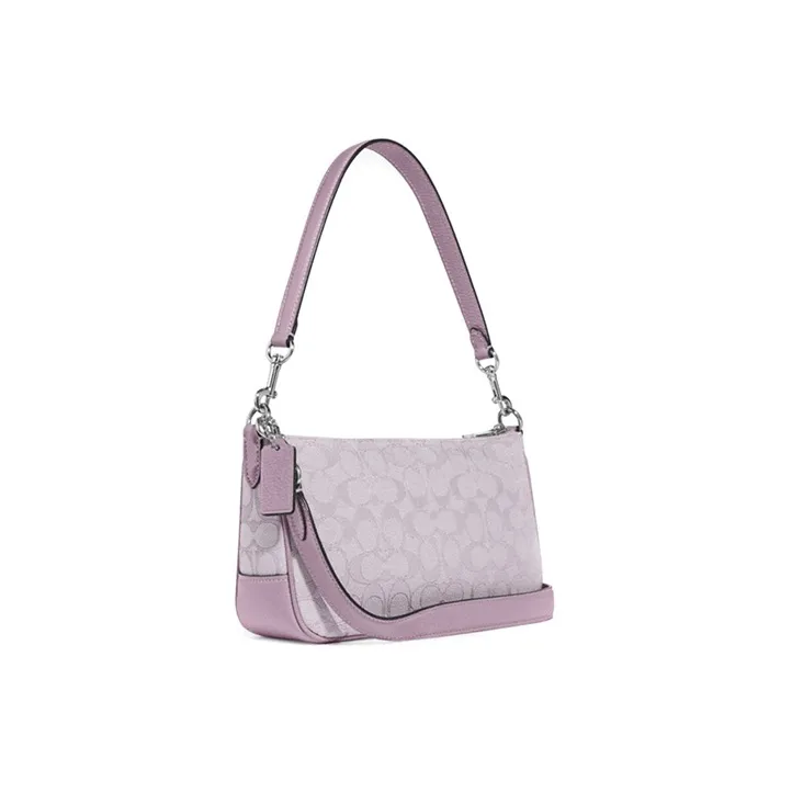 COACH Lonnie Jacquard Fabric With Leather Shoulder Bag Portable Crossbody Bag Shoulder Bag Women's Lilac Purple-1