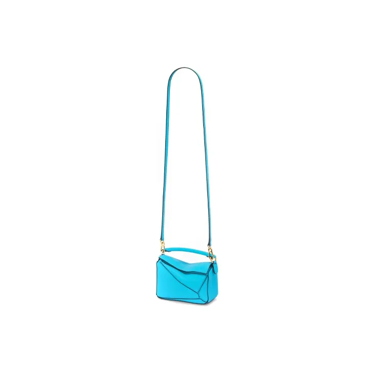 LOEWE Mini Puzzle Bag In Soft Grained Calfskin Cyan-4